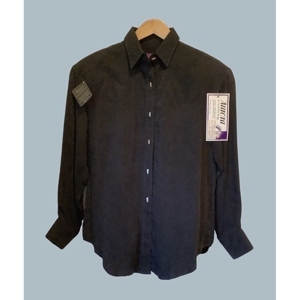 Aurora Clothing Womens Black Bemberg Rayon Western Rodeo Long Sleeve Shirt M New